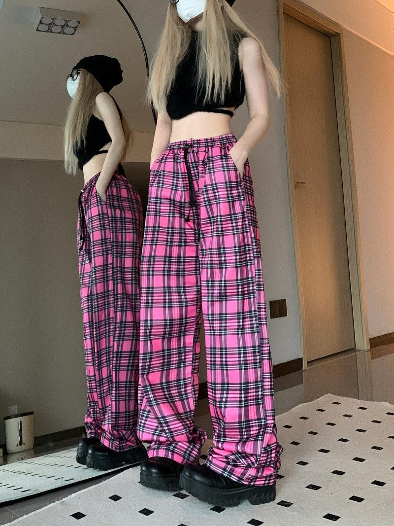 Casual Plaid Wide Cut Pants Korean Street Fashion Pants By Made Extreme Shop Online at OH Vault