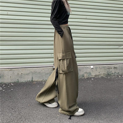 Made Extreme Drawstring Detail Wide Leg Cargo Pants Korean Street Fashion Pants By Made Extreme Shop Online at OH Vault