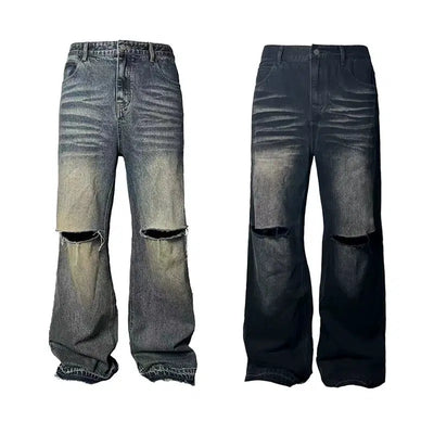 Ripped Knee Whiskers and Faded Jeans Korean Street Fashion Jeans By JCaesar Shop Online at OH Vault
