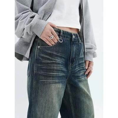 Whiskered Accent Wide Jeans Korean Street Fashion Jeans By Made Extreme Shop Online at OH Vault