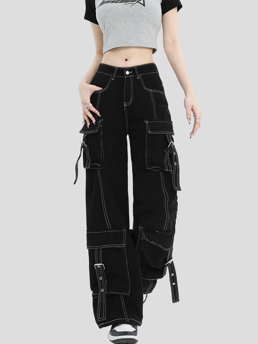 Outline Stitch Cargo Jeans Korean Street Fashion Jeans By INS Korea Shop Online at OH Vault