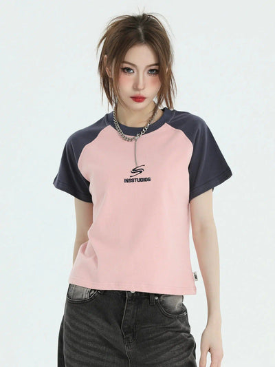 Casual Stitched Logo T-Shirt Korean Street Fashion T-Shirt By INS Korea Shop Online at OH Vault