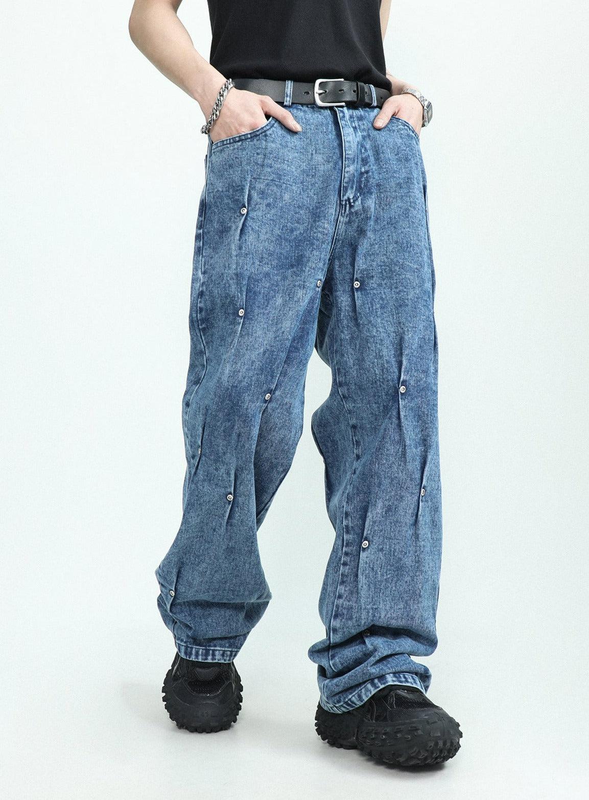 Button Pleated Jeans Korean Street Fashion Jeans By Mr Nearly Shop Online at OH Vault