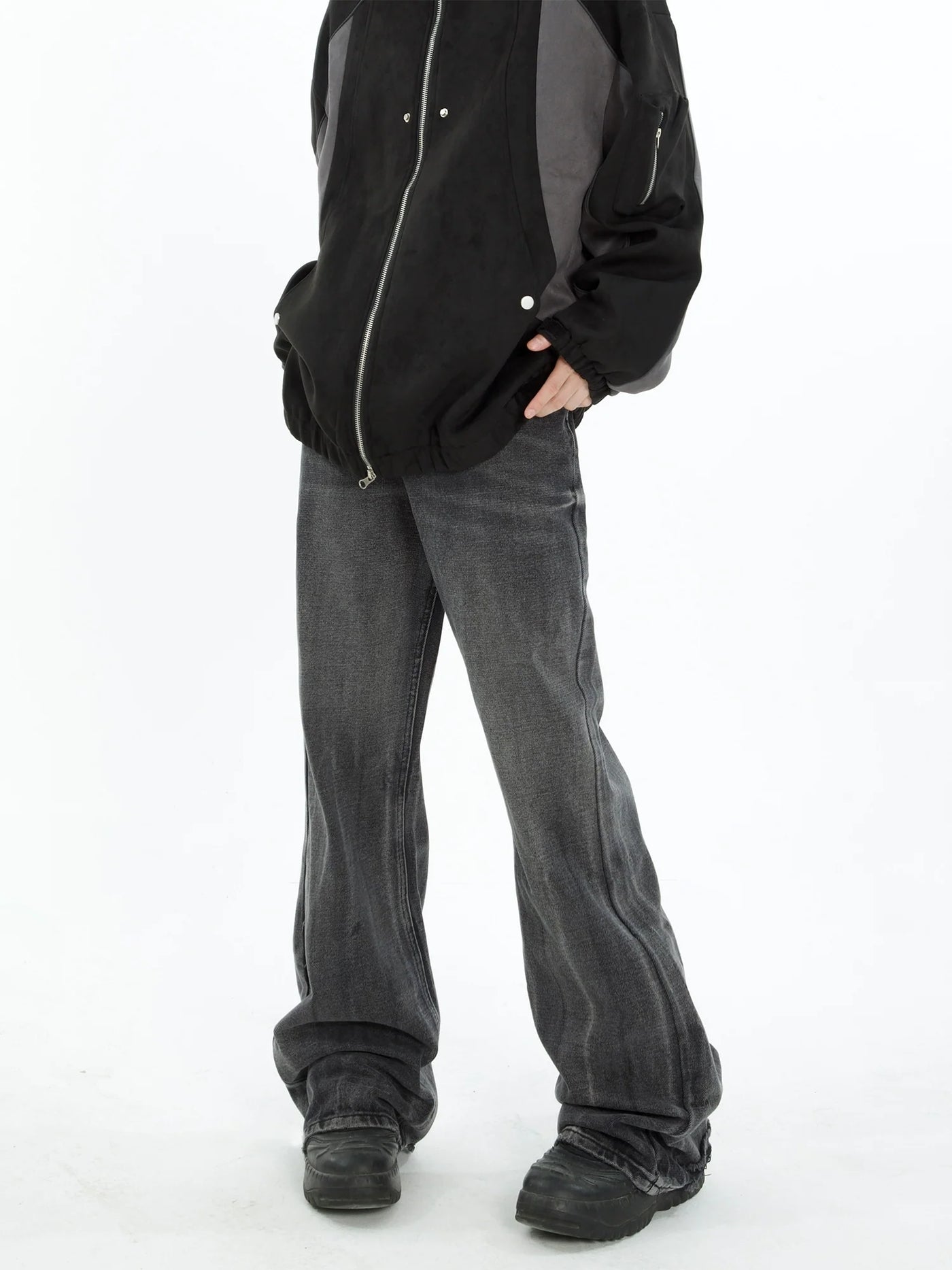 MaxDstr Whisker Lightning Pattern Flare Jeans Korean Street Fashion Jeans By MaxDstr Shop Online at OH Vault