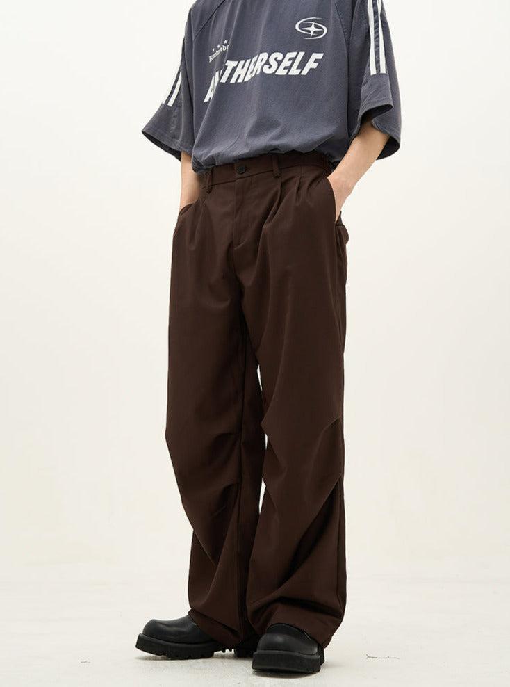 77Flight Loose Pleated Straight Trousers Korean Street Fashion Pants By 77Flight Shop Online at OH Vault