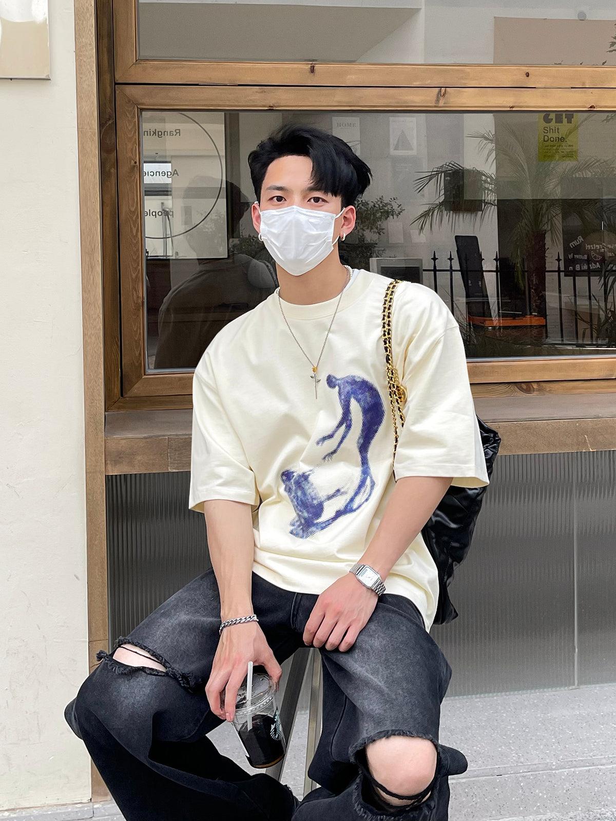 Abstract Paint Loose Fit T-Shirt Korean Street Fashion T-Shirt By Poikilotherm Shop Online at OH Vault