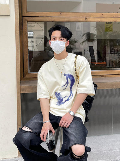 Abstract Paint Loose Fit T-Shirt Korean Street Fashion T-Shirt By Poikilotherm Shop Online at OH Vault