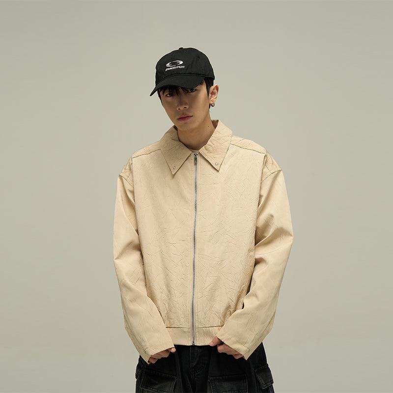 Solid Pleated Texture Harrington Jacket Korean Street Fashion Jacket By 77Flight Shop Online at OH Vault