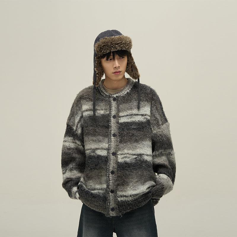 Comfy Fuzzy Stripes Cardigan Korean Street Fashion Cardigan By 77Flight Shop Online at OH Vault