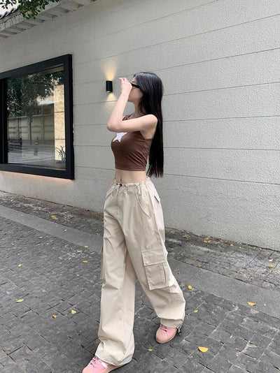 Made Extreme Solid Drawstring Waist Cargo Pants Korean Street Fashion Pants By Made Extreme Shop Online at OH Vault