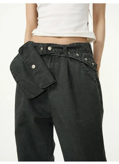 Flap Pocket Belt Strap Jeans Korean Street Fashion Jeans By 77Flight Shop Online at OH Vault