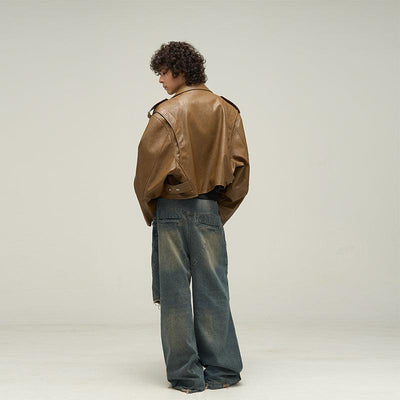77Flight Diagonal Zip Belt Strap Faux Leather Jacket Korean Street Fashion Jacket By 77Flight Shop Online at OH Vault