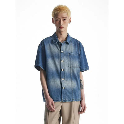 Fade Stripes Denim Shirt Korean Street Fashion Shirt By 11St Crops Shop Online at OH Vault