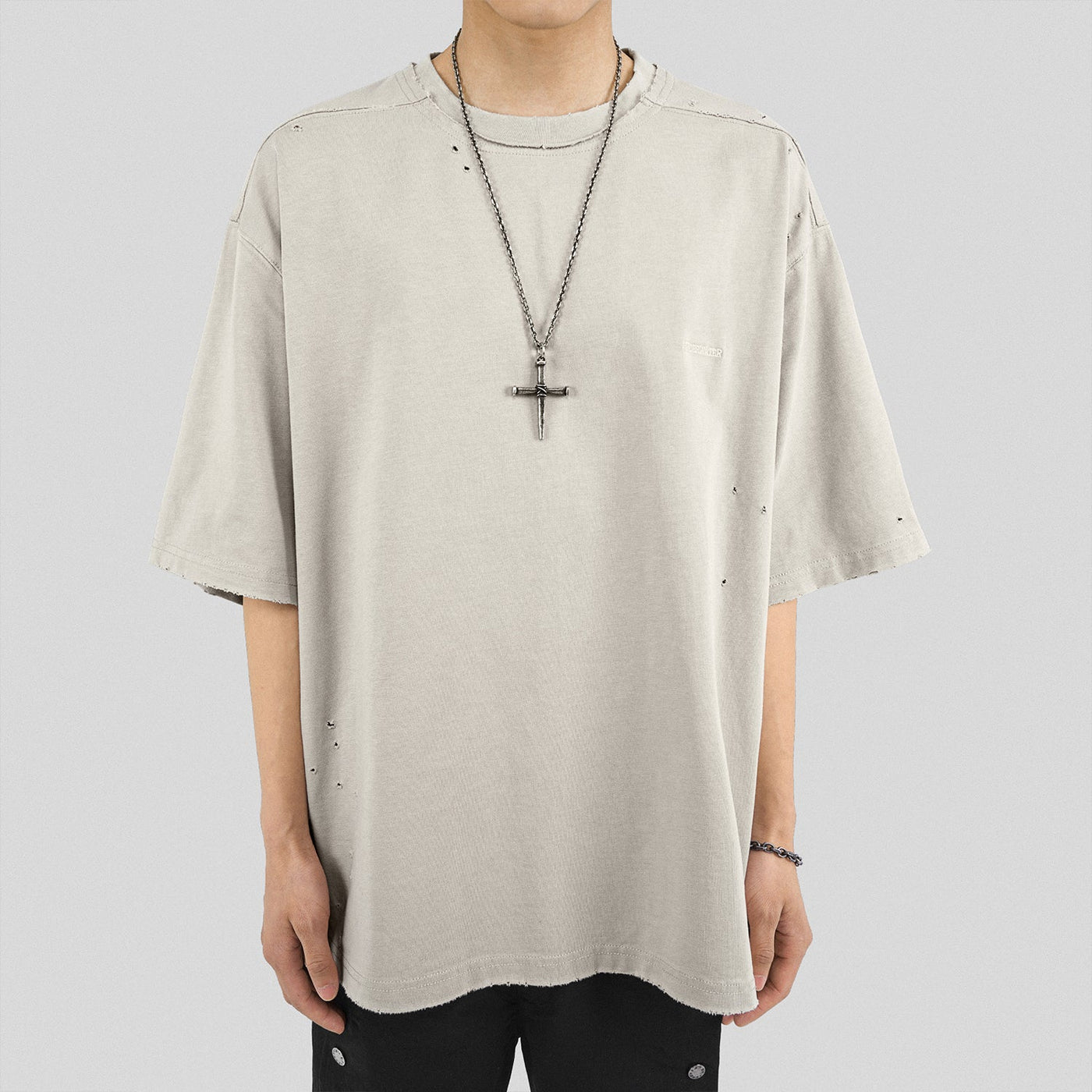 Solid Distressed Hole T-Shirt Korean Street Fashion T-Shirt By Underwater Shop Online at OH Vault