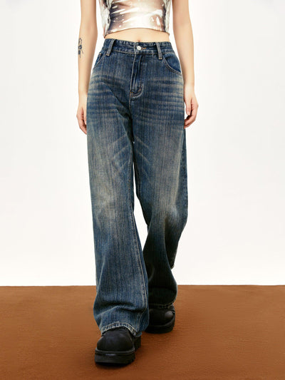 Classic Washed & Whisker Flare Leg Jeans Korean Street Fashion Jeans By Made Extreme Shop Online at OH Vault