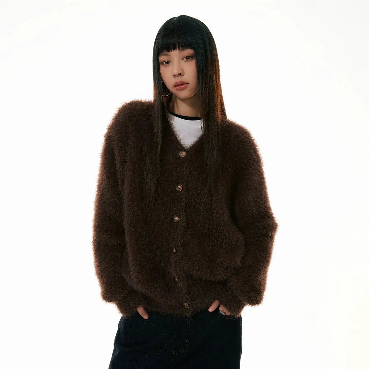 Faux Fur Buttoned Sweater Korean Street Fashion Sweater By Funky Fun Shop Online at OH Vault