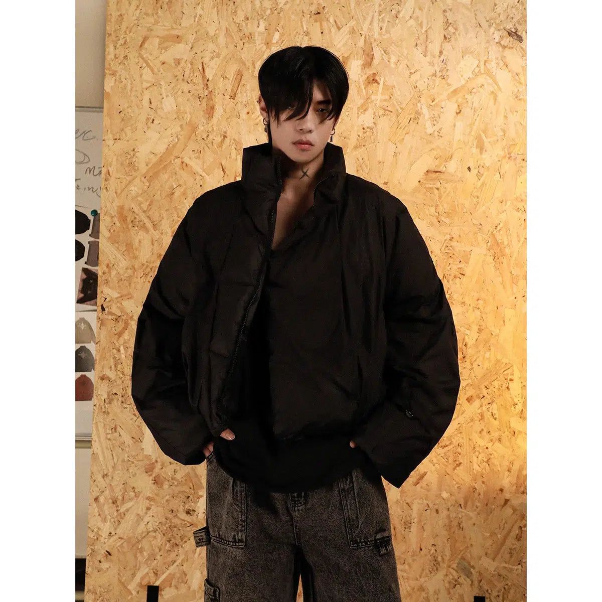 Sleek Diagonal Zip Puffer Jacket Korean Street Fashion Jacket By Mr Nearly Shop Online at OH Vault