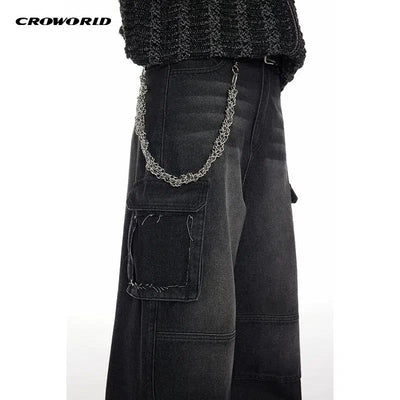Flap Pocket Washed Jeans Korean Street Fashion Jeans By Cro World Shop Online at OH Vault