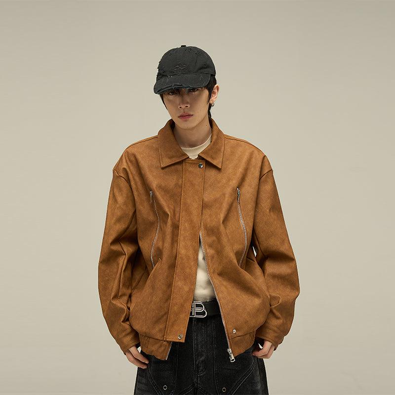 Hazy Zip Pocket Faux Leather Jacket Korean Street Fashion Jacket By 77Flight Shop Online at OH Vault