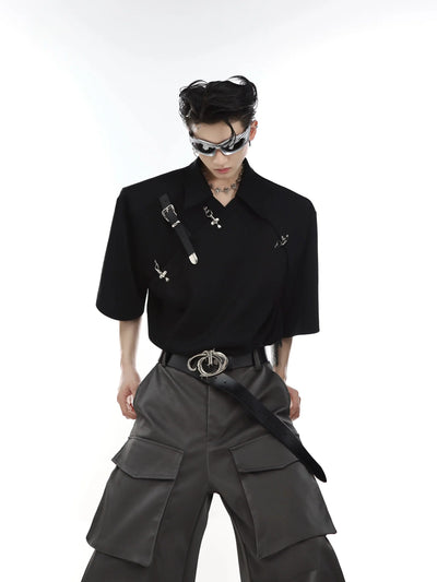 Argue Culture Strap Belt and Metal Link Shirt Korean Street Fashion Shirt By Argue Culture Shop Online at OH Vault