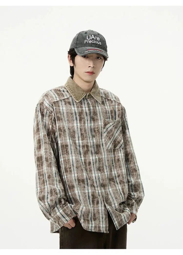 Plaid Print Flannel Shirt Korean Street Fashion Shirt By 77Flight Shop Online at OH Vault
