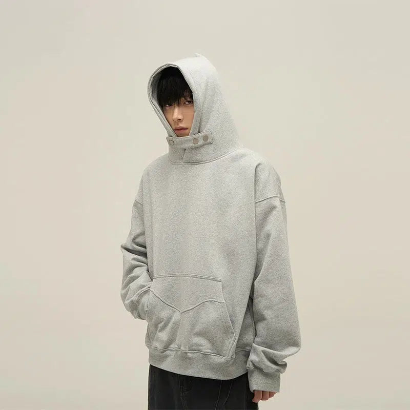 Cozy Neck Buttons Hoodie Korean Street Fashion Hoodie By 77Flight Shop Online at OH Vault