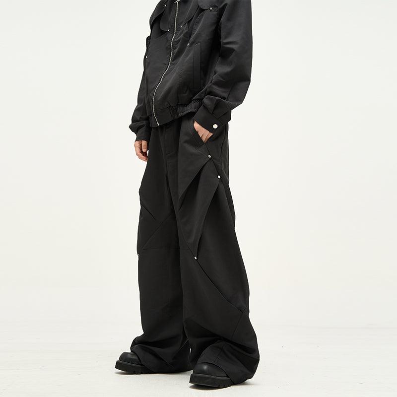 77Flight Buttoned Pleats Wide Cut Pants Korean Street Fashion Pants By 77Flight Shop Online at OH Vault