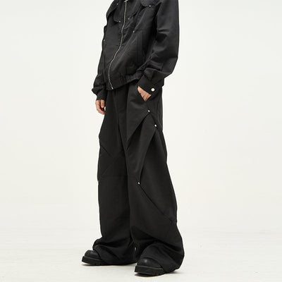 Buttoned Pleats Wide Cut Pants Korean Street Fashion Pants By 77Flight Shop Online at OH Vault
