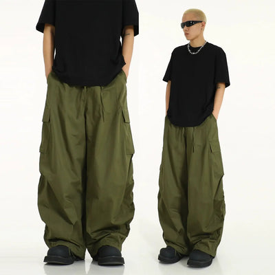 Solid Color Wide Cut Parachute Cargo Pants Korean Street Fashion Pants By MEBXX Shop Online at OH Vault