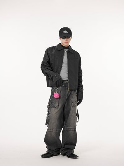 Dark Fog Solid Pleated Sleeves Bomber Jacket Korean Street Fashion Jacket By Dark Fog Shop Online at OH Vault