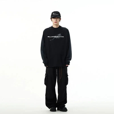 Blackened Text Long Sleeve T-Shirt Korean Street Fashion T-Shirt By 77Flight Shop Online at OH Vault