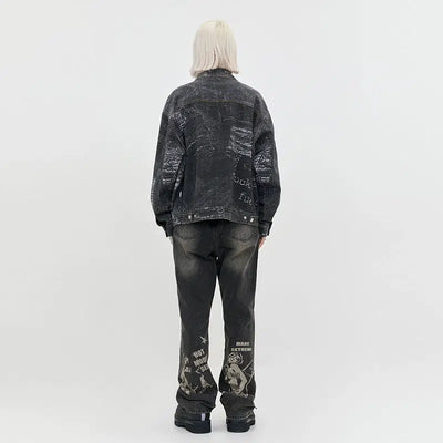 Abstract Digital Print Denim Jacket Korean Street Fashion Jacket By Made Extreme Shop Online at OH Vault