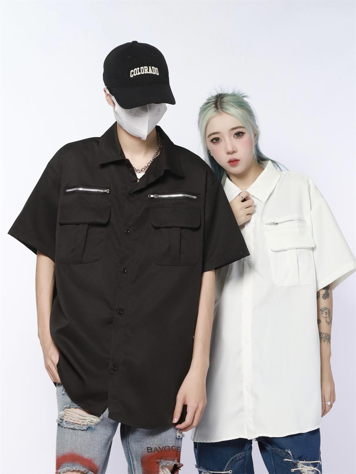 Made Extreme Multi Breast Pocket Buttoned Shirt Korean Street Fashion Shirt By Made Extreme Shop Online at OH Vault