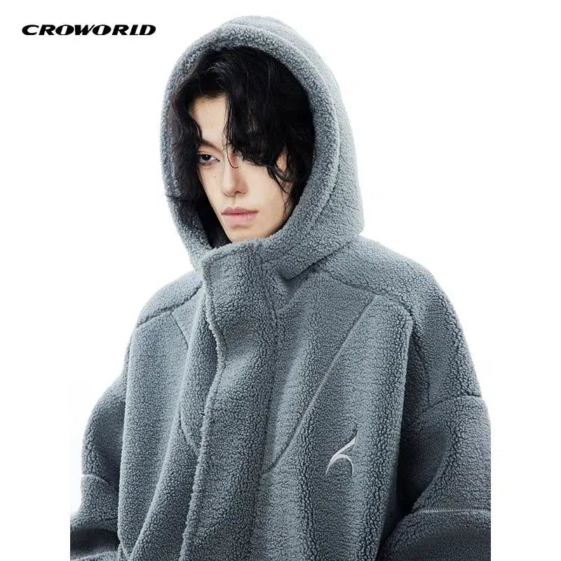 Structured Sherpa Hooded Jacket Korean Street Fashion Jacket By Cro World Shop Online at OH Vault