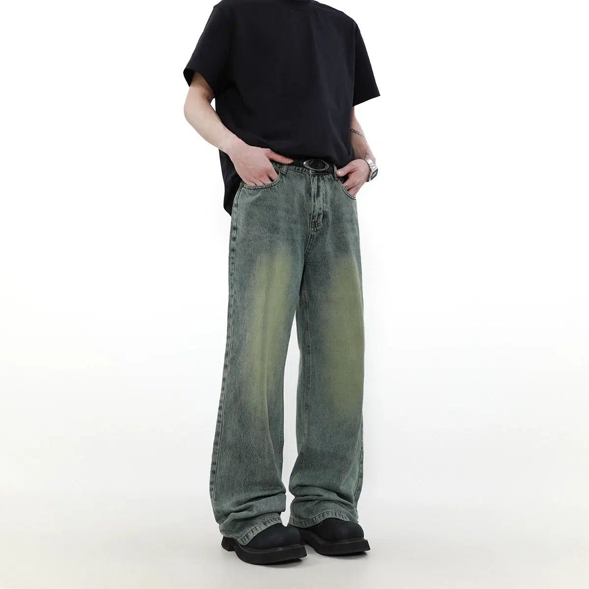 Light Washed Effect Straight Jeans Korean Street Fashion Jeans By Mr Nearly Shop Online at OH Vault