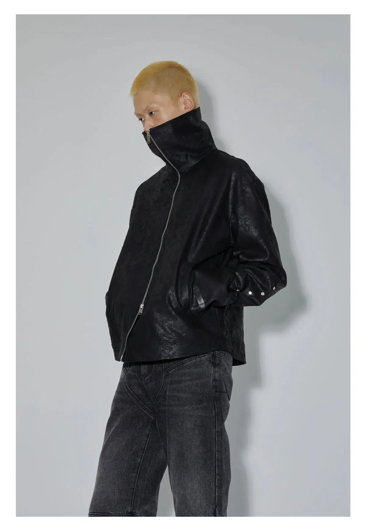 Zip-Up Faux Leather Jacket Korean Street Fashion Jacket By Apriority Shop Online at OH Vault