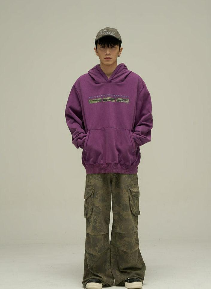 77Flight Casual Faded Graphics Kangaroo Pocket Hoodie Korean Street Fashion Hoodie By 77Flight Shop Online at OH Vault