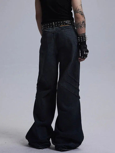 Waxy Scratched Wide Jeans Korean Street Fashion Jeans By Dark Fog Shop Online at OH Vault