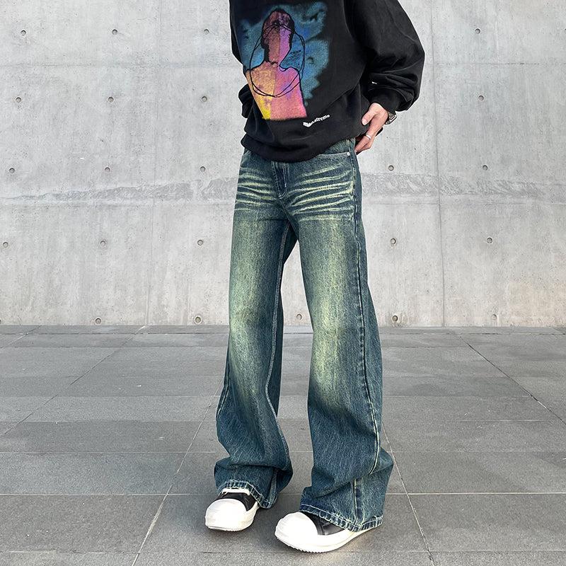 A PUEE Washed Whisker Straight Cut Jeans Korean Street Fashion Jeans By A PUEE Shop Online at OH Vault