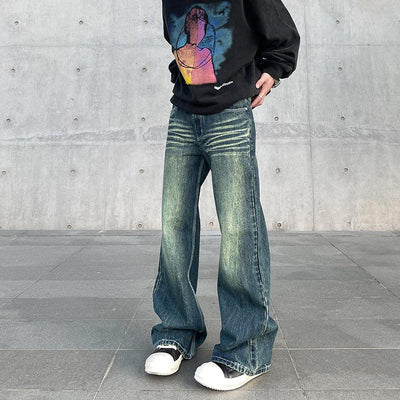 Washed Whisker Straight Cut Jeans Korean Street Fashion Jeans By A PUEE Shop Online at OH Vault