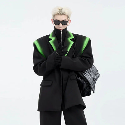 Graffiti Contrast Shoulder Pad Blazer Korean Street Fashion Blazer By Slim Black Shop Online at OH Vault