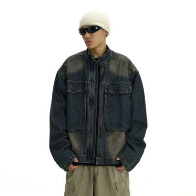 Faded Oversized Pocket Denim Jacket Korean Street Fashion Jacket By MEBXX Shop Online at OH Vault