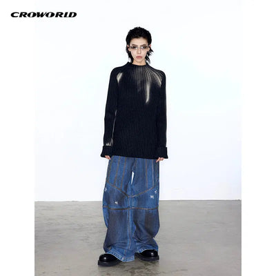 Paint Smudges Ribbed Sweater Korean Street Fashion Sweater By Cro World Shop Online at OH Vault