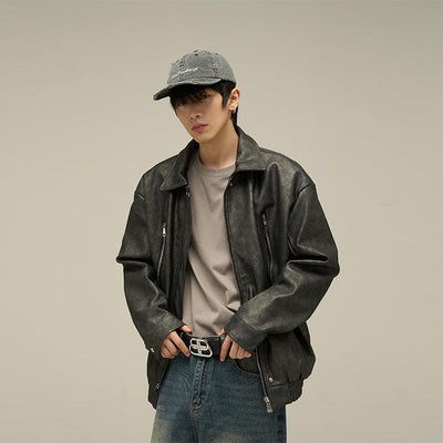 Hazy Zip Pocket Faux Leather Jacket Korean Street Fashion Jacket By 77Flight Shop Online at OH Vault