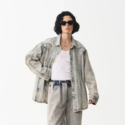Structured Acid Washed Denim Jacket Korean Street Fashion Jacket By Moditec Shop Online at OH Vault