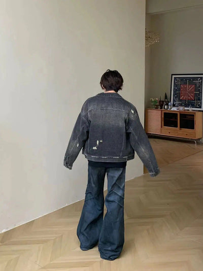 Distressed Washed Denim Jacket Korean Street Fashion Jacket By Kiosk Shop Online at OH Vault