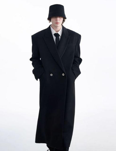 Wool Peak Lapel Long Coat Korean Street Fashion Long Coat By TIWILLTANG Shop Online at OH Vault