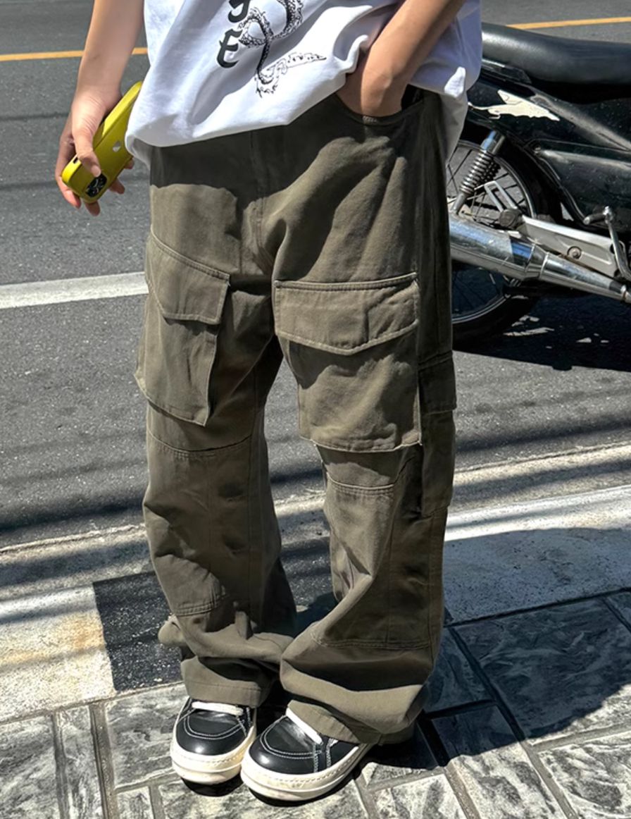 High Waist Plain Wide Leg Cargo Pants Korean Street Fashion Pants By Made Extreme Shop Online at OH Vault