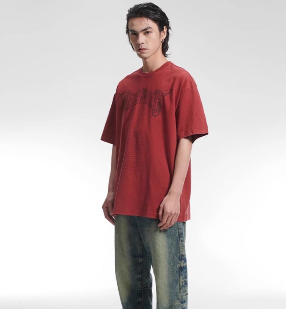 Lettered Dragon Washed T-Shirt Korean Street Fashion T-Shirt By A PUEE Shop Online at OH Vault