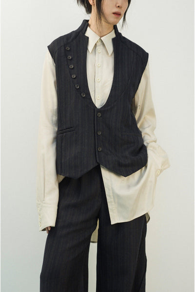 Curved Cut Striped Vest Korean Street Fashion Vest By ILNya Shop Online at OH Vault